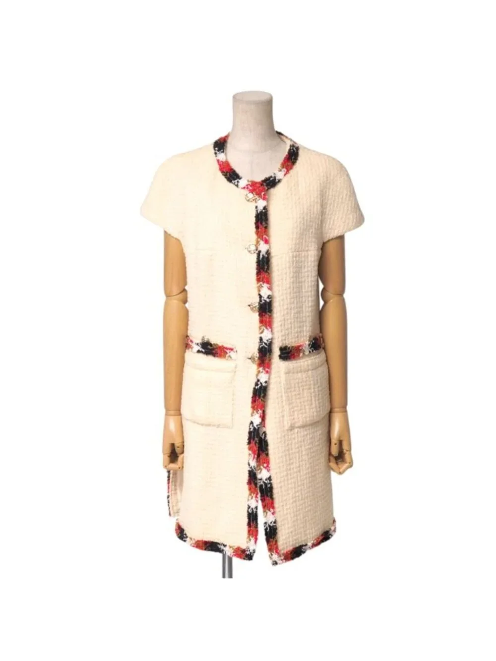 Chanel Jacket 38 CC Logo Button Blade Trim Wool